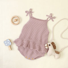 Girls Knitted Ruffled Sling Baby Romper