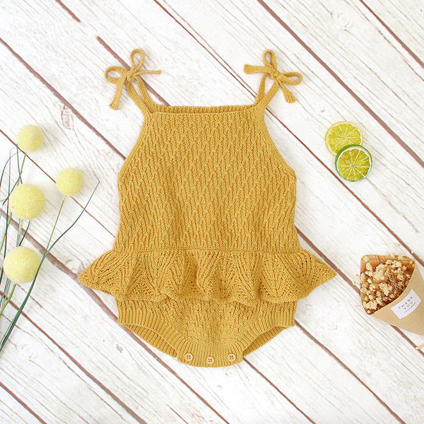 Girls Knitted Ruffled Sling Baby Romper