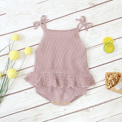 Girls Knitted Ruffled Sling Baby Romper