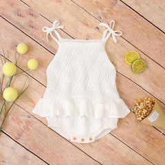 Girls Knitted Ruffled Sling Baby Romper