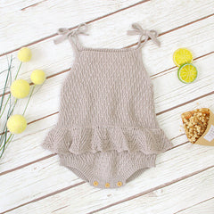 Girls Knitted Ruffled Sling Baby Romper