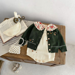 Infant Contrast Color Embroidered Cotton Sweater Coat