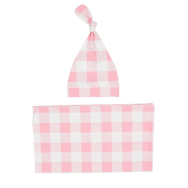 Newborn Swaddle Blanket and Knotted Baby Hat Set