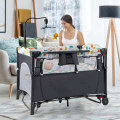 5-in-1 Foldable Baby Nursery Center Bedside Crib