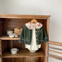 Infant Contrast Color Embroidered Cotton Sweater Coat