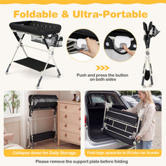 Foldable Baby Changing Table With Storage Shelf Bag