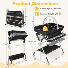 Foldable Baby Changing Table With Storage Shelf Bag