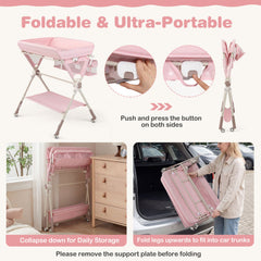 Foldable Baby Changing Table With Storage Shelf Bag