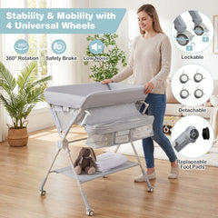 Foldable Baby Changing Table With Storage Shelf Bag
