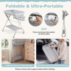 Foldable Baby Changing Table With Storage Shelf Bag