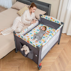 5-in-1 Foldable Baby Nursery Center Bedside Crib