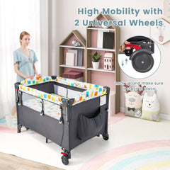 5-in-1 Foldable Baby Nursery Center Bedside Crib