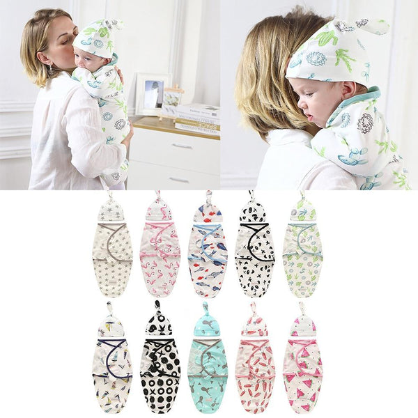 Newborn Cotton Swaddle Blanket With Cap Set