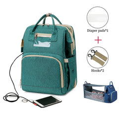 USB Diaper Backpack With Foldable Baby Bed Changing Mat