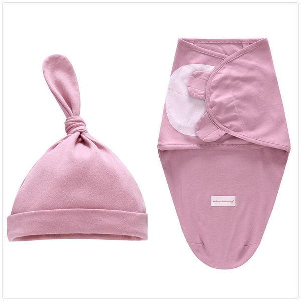 Newborn Cotton Swaddle Blanket With Cap Set