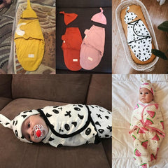 Newborn Cotton Swaddle Blanket With Cap Set