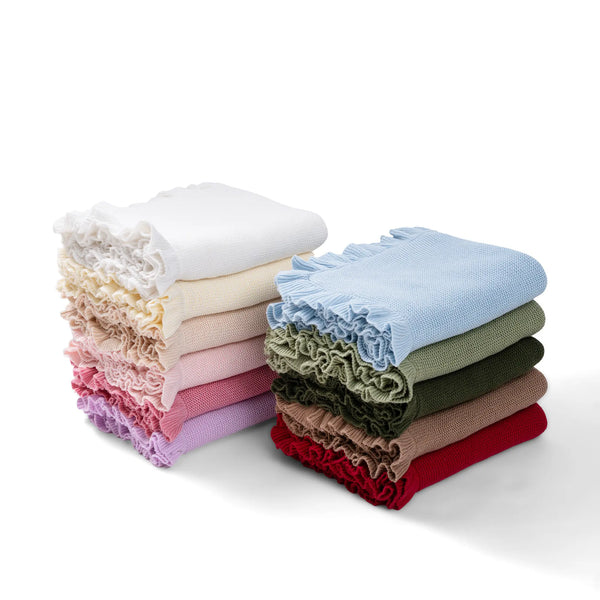 Ruffled Edge Knit Baby Blanket in Rose Pink