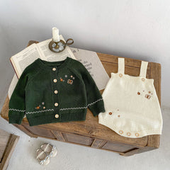 Infant Contrast Color Embroidered Cotton Sweater Coat