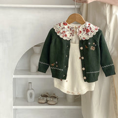 Infant Contrast Color Embroidered Cotton Sweater Coat