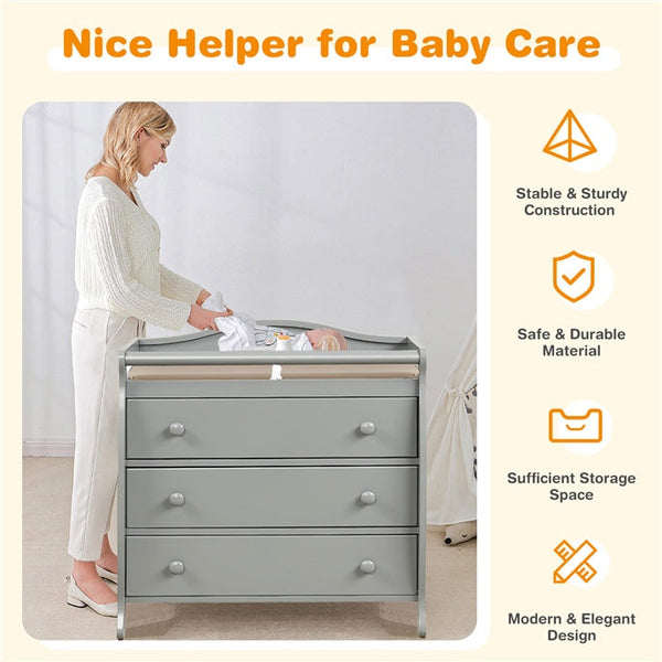 Gray Baby Changing Table with Three Drawers