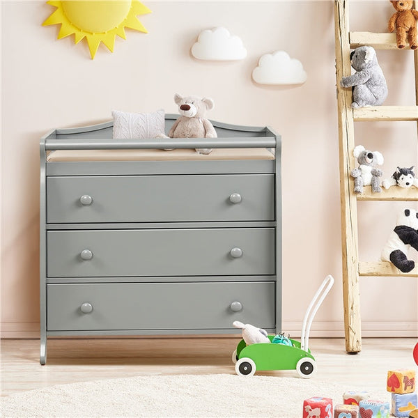 Gray Baby Changing Table with Three Drawers