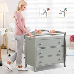 Gray Baby Changing Table with Three Drawers