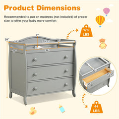 Gray Baby Changing Table with Three Drawers