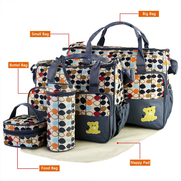 5 Piece Baby Diaper Bag Set With Changing Pad