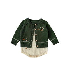 Infant Contrast Color Embroidered Cotton Sweater Coat