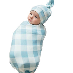 Newborn Swaddle Blanket and Knotted Baby Hat Set