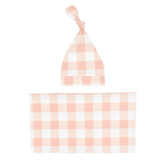 Newborn Swaddle Blanket and Knotted Baby Hat Set
