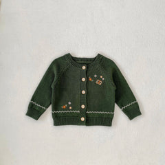 Infant Contrast Color Embroidered Cotton Sweater Coat