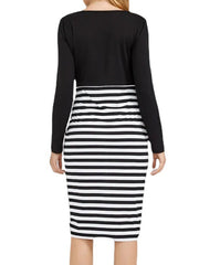 Maternity Long Sleeve Striped Knit Dress